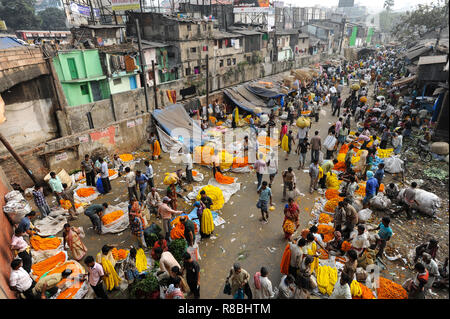 01.12.2011, Kolkata, West Bengal, Indien - einen erhöhten Blick auf die Mullick Ghat Blumenmarkt in der indischen Metropole, einer der größten Blume mark Stockfoto