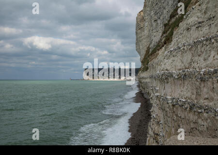 Opale Küste, Picardie, Frankreich, Schichten von Feuerstein in Kreidefelsen, Kreidezeit, Sedimentgestein Stockfoto