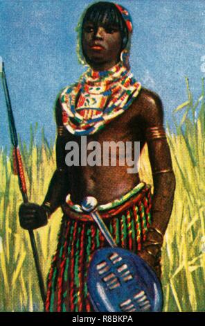 Afrikanische Krieger, c 1928. Schöpfer: Unbekannt. Stockfoto