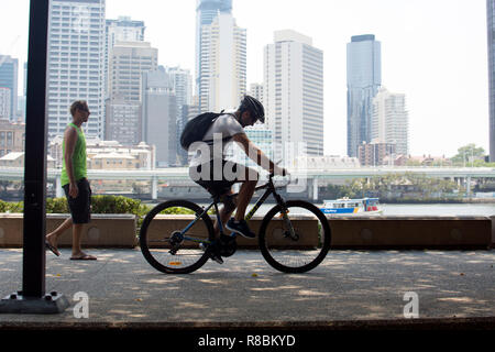 Einem Radfahrer und einem Fußgänger in South Bank, Brisbane, Queensland, Australien Stockfoto