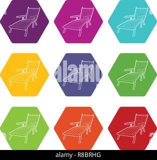 Strand Chaiselongue Icons Set9 Vektor Stock Vektor