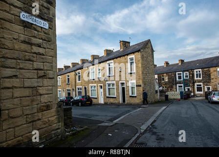 Straßen der Reihenhäuser in der ehemaligen Mühle Stadt Nelson, Lancashire Stockfoto