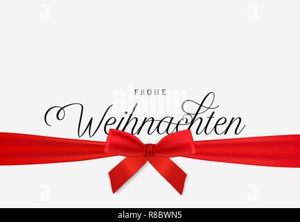 Frohe Weihnachten Karte in deutscher Sprache, realistisch red ribbon auf weißem Hintergrund. Winter Weihnachten Urlaub Design für Party Einladung oder Jahreszeiten g Stock Vektor