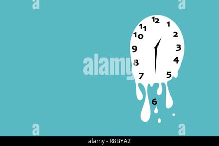 Schmelzende Uhr flache Design Vector Illustration auf grünem Hintergrund. Stock Vektor