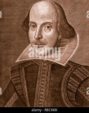 Portrait von Shakespeare, 1623. Schöpfer: Martin Droeshout oder Englisch Schule?. Stockfoto