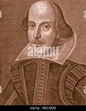 Portrait von Shakespeare, 1623. Schöpfer: Martin Droeshout oder Englisch Schule?. Stockfoto