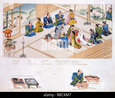 Japanische Ehe: Die beiden Familien treffen, mit Mediator; Pub. 1824. Schöpfer: Japanische Schule (19. Jahrhundert). Stockfoto