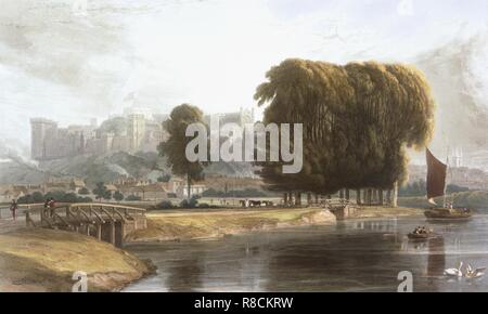 Schloss Windsor von Brocas Wiese, von 'Blick auf Windsor, Eton und Virginia Water', c 1827-30. Schöpfer: William Daniell (1769-1837). Stockfoto