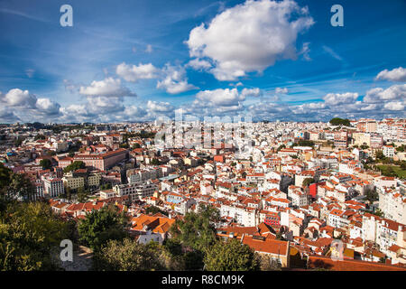 Lissabon, Portugal-Nov 1, 2018: Luftaufnahme der Lissabonner Altstadt mit den wichtigsten Straßen und Plätzen. Portugal. Stockfoto