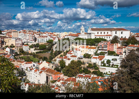 Lissabon, Portugal-Nov 1, 2018: Luftaufnahme der Lissabonner Altstadt mit den wichtigsten Straßen und Plätzen. Portugal. Stockfoto