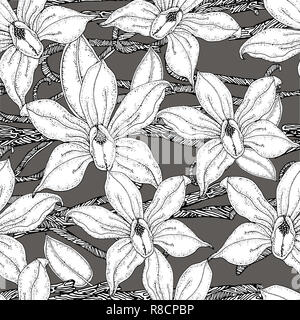 Abstrakte Muster mit Blumen. Monochrom. Endlose Muster für Tapeten verwendet werden können, musterfüllungen, Webseite Hintergrund, Oberflächenstrukturen. Stockfoto