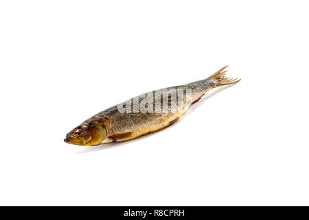 Getrocknete Fische gesalzen Sticks isoliert auf weißem Stockfoto