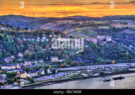 Burg Rheinfels über den Rhein in Sankt Goar, Deutschland Stockfoto