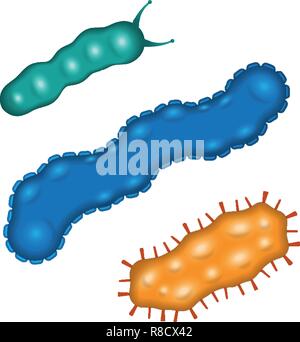 Bakterien und Keime bunten, Mikroorganismen Krankheit verursachenden Objekte, verschiedene Arten, Bakterien, Viren, Pilze, Protozoen. Vektor Flat Style carto Stock Vektor