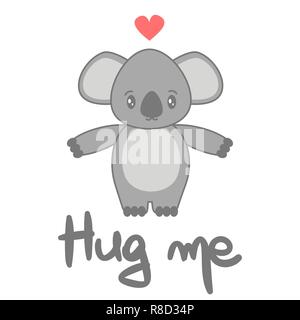 Cute Vector handgezeichneten Schriftzug Hug me Karte mit Cartoon schöne Koalabär Stock Vektor