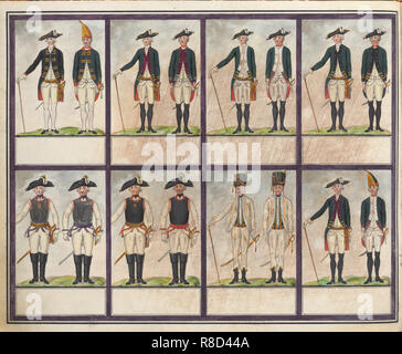 Tabelle der Uniformen der Truppen von Paul I., Gatschina, 1793-1796. Stockfoto