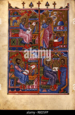 Die vier Evangelisten (Manuskriptillumination aus dem Matenadaran Evangelium), 1368. Stockfoto