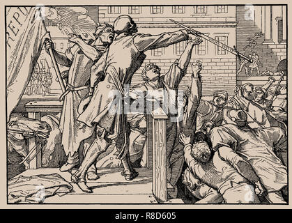 Auch ein Tanz des Todes, Blatt IV (Tod Hände das Schwert auf den Menschen), 1849. Stockfoto