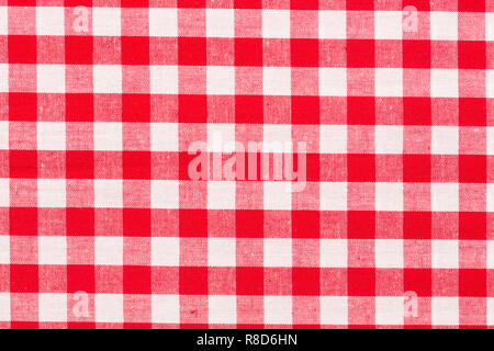 Tischdecke Hintergrund rot Muster auf Makro. Checkered Picknick kochen Tischdecke. Stockfoto
