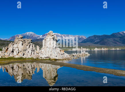 Unterirdischen Gewässern geben Sie die Unterseite des Mono Lake durch kleine Federn. Es dauerte viele Jahrzehnte bilden die anerkannten Tufa Towers. Wenn See Ebenen Stockfoto