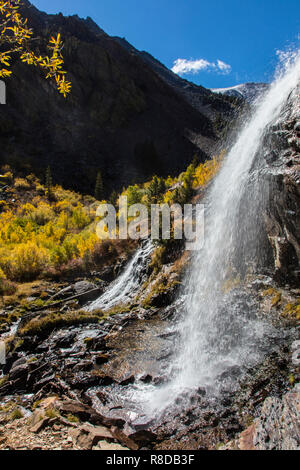 ASPEN Bäume biegen Sie Farben bei LUNDY CREEK FALLS in der östlichen Sierra - Kalifornien Stockfoto