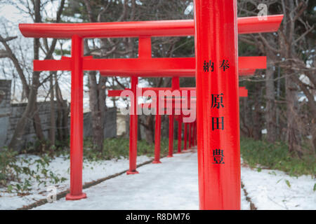 Der fushimi Inari Jinja Schrein in der Meiji Epoche gebaut mit 27 torii Tore. Sapporo, Hokkaido, Japan. Stockfoto