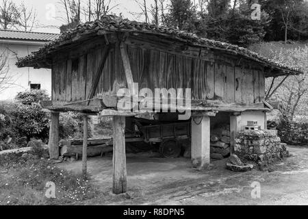 Horreo asturiano. Asturische Scheune. Populäre Architektur in Rales. Asturien. Spanien. Stockfoto