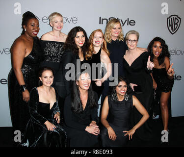 BEVERLY HILLS, Los Angeles, CA, USA - Januar 07: Tarana Burke, Michelle Williams, America Ferrera, Jessica Chastain, Amy Poehler, Meryl Streep, Kerry Washington, Natalie Portman, Ai-jen Poo, Saru Jayaraman am 2018 InStyle und Warner Bros. Bilder Golden Globe Awards nach Partei hielt Im Beverly Hilton Hotel am 7. Januar 2018 in Beverly Hills, Los Angeles, Kalifornien, Vereinigte Staaten. (Foto von Xavier Collin/Image Press Agency) Stockfoto