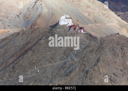 Tsemo Maitreya Tempel, tsemo Goenkhang (protector Tempel) und Tsemo (Sieg) Fort aus der Gegend von Shanti Stupa, Leh, Ladakh, Indien Stockfoto