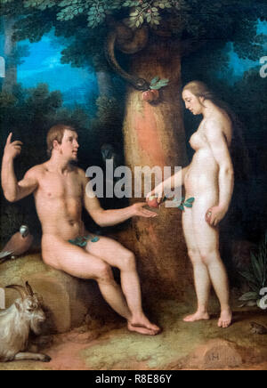 Adam und Eva von Cornelis van Haarlem (Cornelis Corneliszoon van Haarlem: 1562-1638), Öl auf Leinwand, 1622 Stockfoto