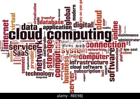 Wort Wolke Cloud Computing Konzept. Vector Illustration Stock Vektor