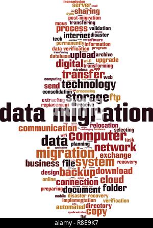 Datenmigration Wort cloud Konzept. Vector Illustration Stock Vektor
