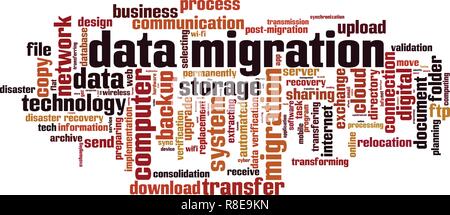 Datenmigration Wort cloud Konzept. Vector Illustration Stock Vektor