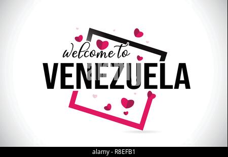 Venezuela Willkommen bei Wort Text mit handschriftlichen Font und roten Herzen Square Design Illustration Vektor. Stock Vektor