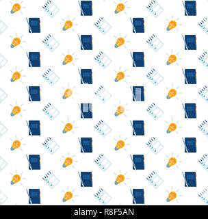 Notepad Liste Checkliste Veranstalter Lampe Symbol Daten kreative Inspiration Konzept Flachbild nahtlose Muster isoliert organisieren Stock Vektor