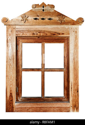 Holzfenster, isoliert auf weiss Stockfoto