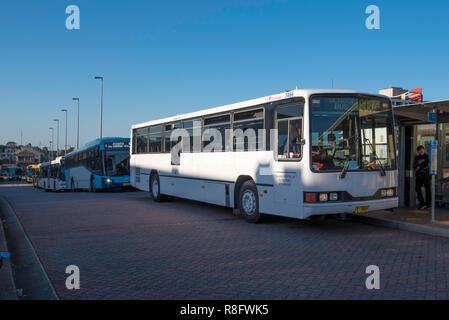 Busse aufgereiht auf der Westseite von Hornsby Station bereit zu sammeln und Transport pendeln Leute vom Bahnhof zur Umgebung Stockfoto