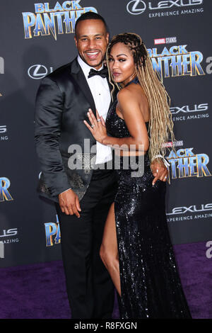 HOLLYWOOD, Los Angeles, CA, USA - 29. Januar: DeVon Franklin, Meagan Good bei der Weltpremiere von Disney und Marvel 'Black Panther' auf der Dolby Theatre statt, am 29. Januar 2018 in Hollywood, Los Angeles, Kalifornien, Vereinigte Staaten. (Foto von Xavier Collin/Image Press Agency) Stockfoto