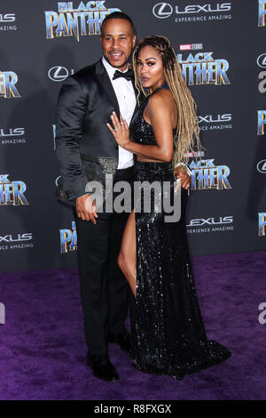 HOLLYWOOD, Los Angeles, CA, USA - 29. Januar: DeVon Franklin, Meagan Good bei der Weltpremiere von Disney und Marvel 'Black Panther' auf der Dolby Theatre statt, am 29. Januar 2018 in Hollywood, Los Angeles, Kalifornien, Vereinigte Staaten. (Foto von Xavier Collin/Image Press Agency) Stockfoto