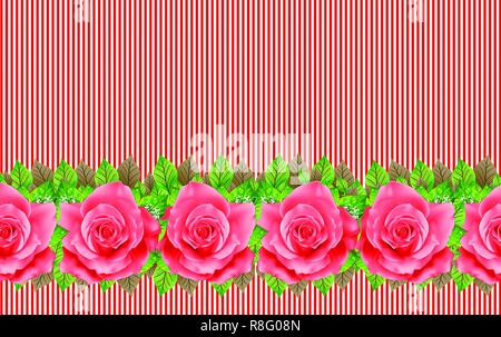 Nahtlose red rose Blüten in Linien Hintergrund Illustration, florale isoliert Blumen und Linien Stockfoto