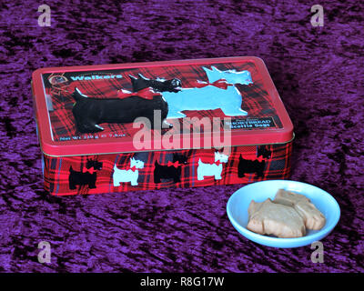 Zinn der Wanderer Scottish Shortbread Scottie Hunde Kekse, Großbritannien Stockfoto