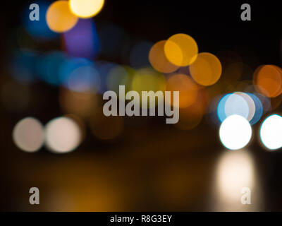 Nacht Stadt Kreise Lichter unscharfen Hintergrund bokeh Stockfoto