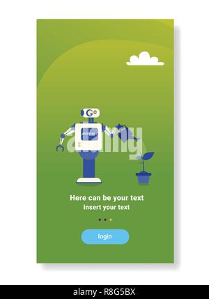 Moderne Roboter Bewässerung Anlage Haus Helfer bot futuristische künstliche Intelligenz Mechanismus der allgemeinen Ordnung und Sauberkeit Technologie flache vertikale Kopie Raum Stock Vektor