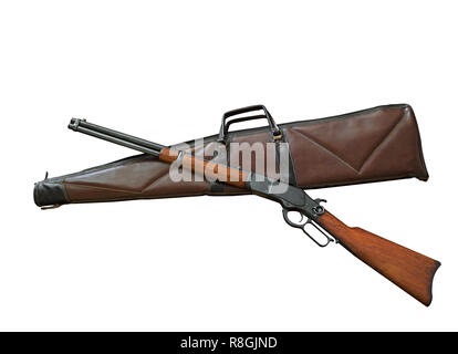 Closeup antiken Gewehr mit Tasche isoliert auf weißem Hintergrund, Freistellungspfad Stockfoto