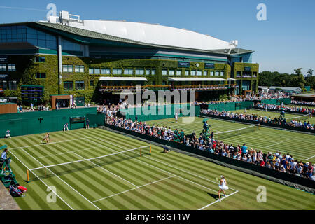Allgemeine Ansicht über das Gelände an den All England Lawn Tennis Club und das Haus zu Wimbledon Championships Stockfoto