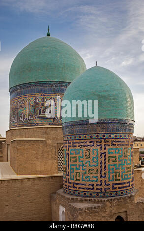 Kuppeln der Qazizadeh Rumi Mausoleum, Shah-i-Zinda Komplex, Samarkand, Usbekistan Stockfoto