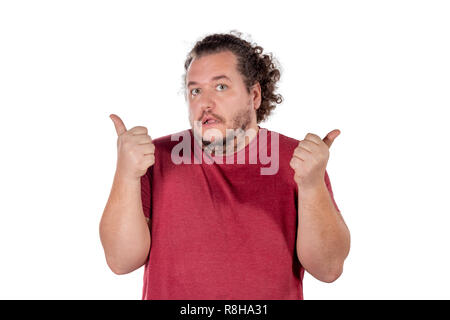 Fett glücklicher Mann zeigen Daumen anmelden Stockfoto