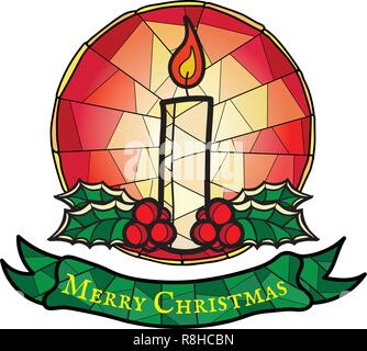 Weihnachten Kerze mit Holly-Glasmalerei Symbol Stock Vektor