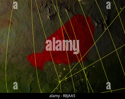 Niger aus dem Weltraum auf dem Modell des Planeten Erde mit Netzwerken. Detaillierte Planeten Oberfläche mit den Lichtern der Stadt. 3D-Darstellung. Elemente dieses Bild eingerichtete b Stockfoto