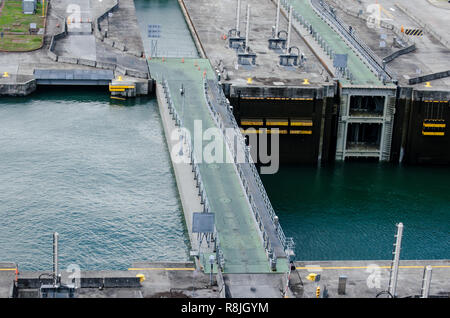 Details über den Bau des Panamakanals neue Schlösser in Agua Clara Besucherzentrum Stockfoto